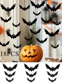 18 件悬挂蝙蝠万圣节装饰吓人假黑色悬挂飞蝙蝠怪异装饰万圣节庭院标志派对用品