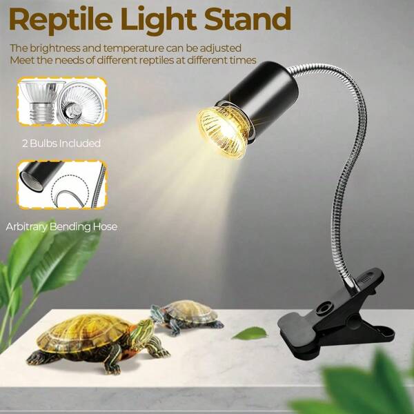 Klem Reptielenverlichtingsset 360° Verstelbare, Afstandsbediening UVA/UVB-lamp met 2 lampen voor amfibieën
