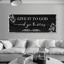 Arte de pared en lienzo art déco moderno minimalista en blanco y negro - Póster sin marco Déjalo en Dios y luego ve a dormir, adecuado para decoración de dormitorio, sala de estar, oficina en casa y aula - Decoración interior inspiradora, arte de pared para decoración del hogar, arte de pared para sala de estar, impresión artística de decoración de pared, decoración de pared para sala de estar, arte de pared pintado a mano, diseñador de interiores - transparente - Ver 11