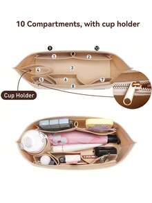 毛毡手提包收纳内胆，带底部衬垫，兼容 Le Pliage MM City 30 33 PM，米色，适合返校季 - 米色 - 查看 2