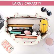 Corduroy Handbag, Square Casual Bag, Stylish Commuting Bag With Large Pocket, Women Shoulder Bags Work Handbags Everyday Hobo Bag(Little Strawberry) - 小草莓 - 查看 5