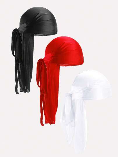 3件套仿丝绸长尾头巾帽，丝滑柔软波浪尾头巾帽，女士轻盈头巾