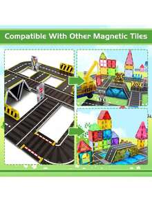 16/26pcs Magnetic Tile Tracks Building Blocks Puzzle Toys, Double-Sided Road And Track Patterns, Transportation Theme Road Planning Architect, Durable ABS Structure, With Racing Track And City Road Expansion, Suitable For Boys And Girls Holiday Birthday Gifts