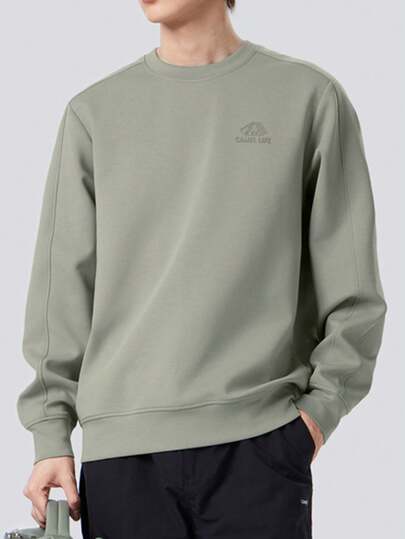 CAMEL CROWN Men's Solid Color Crew Neck Long Sleeve Pullover Sweatshirt