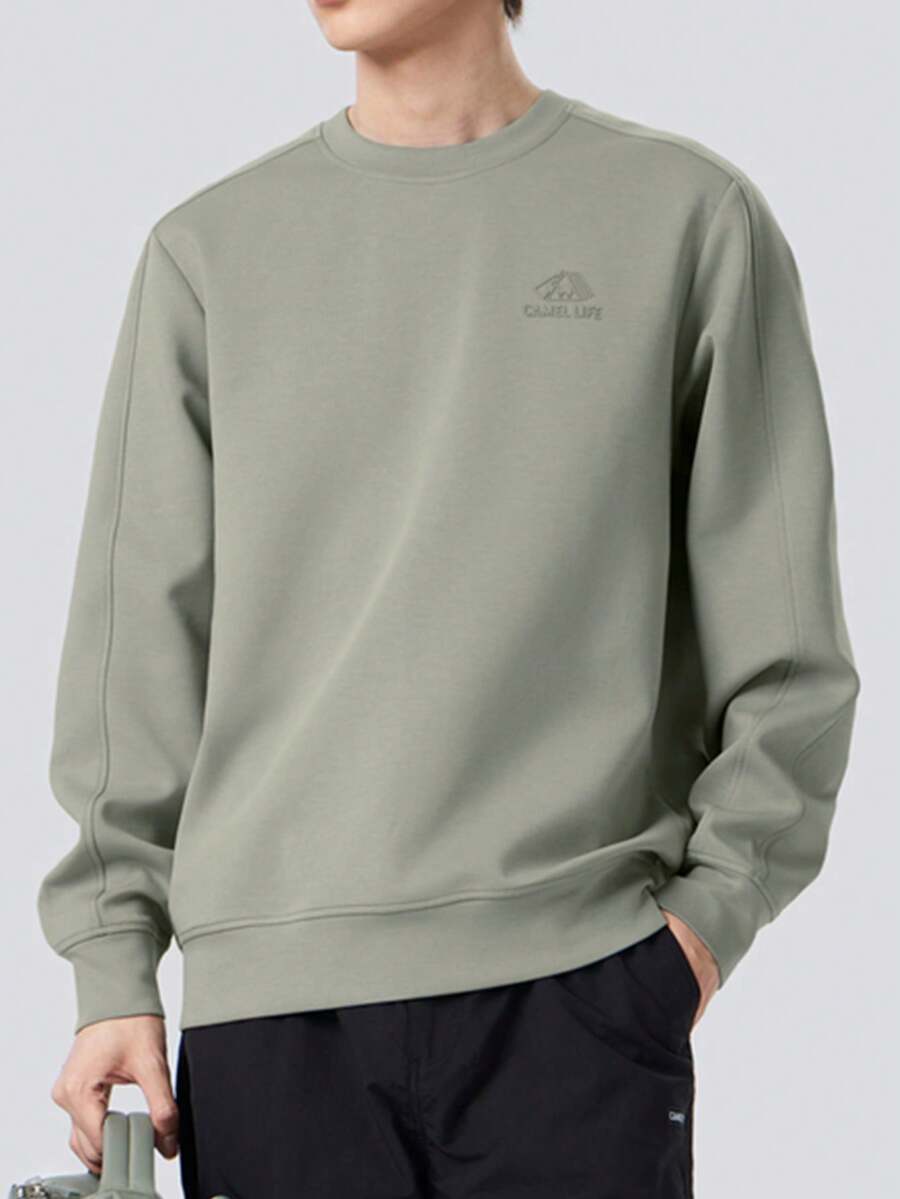 CAMEL CROWN Men's Solid Color Crew Neck Long Sleeve Pullover Sweatshirt - Gray Green - View 1