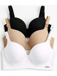 Kit 03 Sutiãs Reforçados com Bojo Sustentação, Estilo e Bem-Estar Preto Branco e Bege