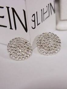 1 Pair Round Rhinestone Ear Studs New 2025 - Silver - View 2