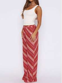 休闲日常条纹直筒裤 - 紅色 - 查看 3