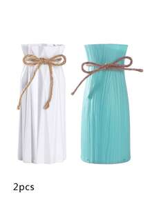 Jarrón de plástico, altura 17,5 cm, jarrón de diseño de origami para pasto pampa, jarrón de plástico de unicolor, jarrón para flores artificiales de apariencia cerámica, para decoración central de mesa, decoración de granja rústica, oficina, hogar, sala de estar, decoración festiva, regalo, decoración del hogar, jarrón de vidrio - Blanco - Ver 18