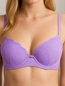 Basic Bra With Lace Cups - Lilac Purple - View 2