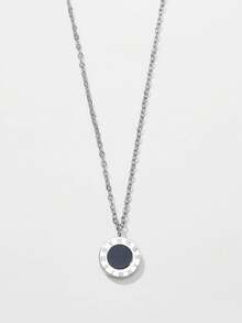 歐美風格的羅馬數字黑色壓克力圓形項鏈，優雅的鎖骨項鍊，適用於派對和日常穿戴，不銹鋼材質