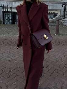 Seelio 女装法式时尚高端修身优雅长款大衣，秋冬新品 - 酒紅色 - 查看 6