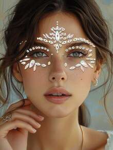 1pc Face, Neck & Eye Jewel Stickers, 3D Crystal Rhinestone Temporary Tattoo Jewelry For Face, Neck & Body, Suitable For Holiday, Party, Stage Performance Makeup - Multicolor - View 4