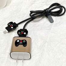 Conjunto de 5 protetores de cabo para controle de videogame preto - evita danos, sujeira, quebra de cabo, decora o carregador, aumenta a vida útil do carregador de telefone, fácil instalação, compatível com iPhone 20W, protetor de carregador - Preto - Ver 4