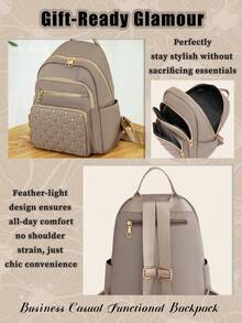 Malist Flower Embroidery Functional Backpack For Women, Business Casual Commuting Travel Backpacks, Cute Multi-Compartment Versatile Computer Daypack, Portable Campus School Bag For Junior High School And College Students, School Backpack, Elementary School, Middle School, High School, Back To School Bags, Waterproof, Lightweight, Classic Casual, Suitable For Teen Girls Women College Students, Teacher, Perfect For Back To School, First Day Of School, Middle School, High School - 灰色 - 查看 9