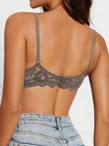 女士蕾丝衬垫文胸，提升和支撑，可调节肩带，舒适新娘文胸 - 咖啡棕 - 查看 3