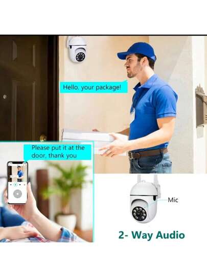 1pc/ 1080P HD Security Camera, Wireless WiFi Connection, App Control, Motion Audio Alert, Night Vision, Wand Mounted, Indoor/Outdoor Home Security, Spotlight Siren, USB Powered view 10