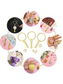 300pcs Key Rings, 100pcs 25mm Keychain With Chain, 100pcs Split Rings, 100pcs Screw Eye Pins, Suitable For Resin, Crafts And Keychain Making, Car Accessories, Cute Gothic Y2K Style Lanyard, ID Badge Holder, Car Accessories Decoration - 金色 - 查看 6