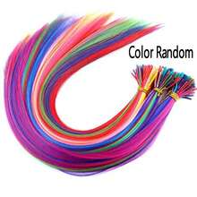 50pcs Mixed Color Rainbow Hair Extensions 50.8 Cm Rainbow Color Synthetic Hair Extensions Long Colored With Beads And Loop Tool For Hair Extension For Women Girls DIY Kit Holiday Party Use - Two-Tone - View 2