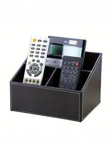 3-Compartment TV Remote Control Organizer/Storage Holder, PU Leather Remote Control Stand Bedside Table Top, Storage Box, Phone And Media Accessories Organizer, Desk Organizer Box (Black) - Black - View 7