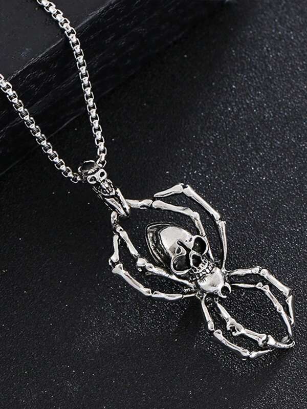 Colar com pingente de caveira de aranha vintage estilo punk, 1 peça, para homens, adequado para festas, vida diária e Halloween