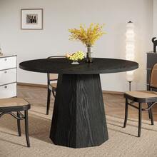 Tribesigns Petite table de salle à manger ronde noire de 118 cm avec piédestal incliné robuste, meuble moderne pour salle à manger, salon - Noir - Voir 2