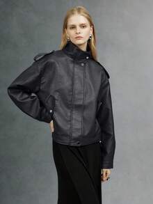 Giolshon Street Rider Style Retro PU Leather Jacket For Women - Suitable For Spring, Autumn And Winter - Black - View 7