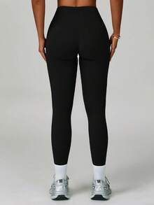 MASKERT 女士运动裤，跑步健身紧身裤，瑜伽裤，七分裤，休闲、居家、通勤皆宜，亲肤紧身裤 - 黑色 - 查看 5