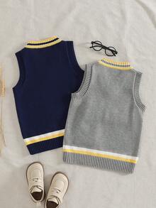 两件装男童无袖撞色针织毛衣上衣，学院风秋季款 - 彩色 - 查看 2