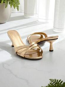 Women's Fashionable Elegant High Heel Slide Sandals - Gold - View 2