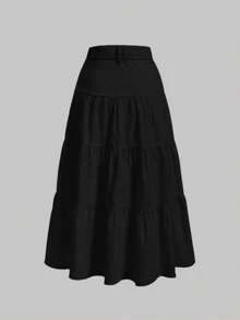 LIU ME Long Skirt 3 Marias With Back Elastic And Internal Lining - 黑色 - 查看 2