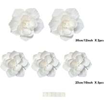 5pcs 12 Inch (30cm) + 10 Inch (25cm) White Paper Flowers, Artificial 3D Wall Decor For Wedding, Bridal Shower, Birthday, Photo Backdrop, Arch Decoration