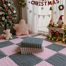 10 piezas Alfombra de piso de peluche suave, 30 x 30 cm Alfombra de piso de empalme para dormitorio, sala de estar, ventana, decoración del hogar - Multicolor - Ver 6