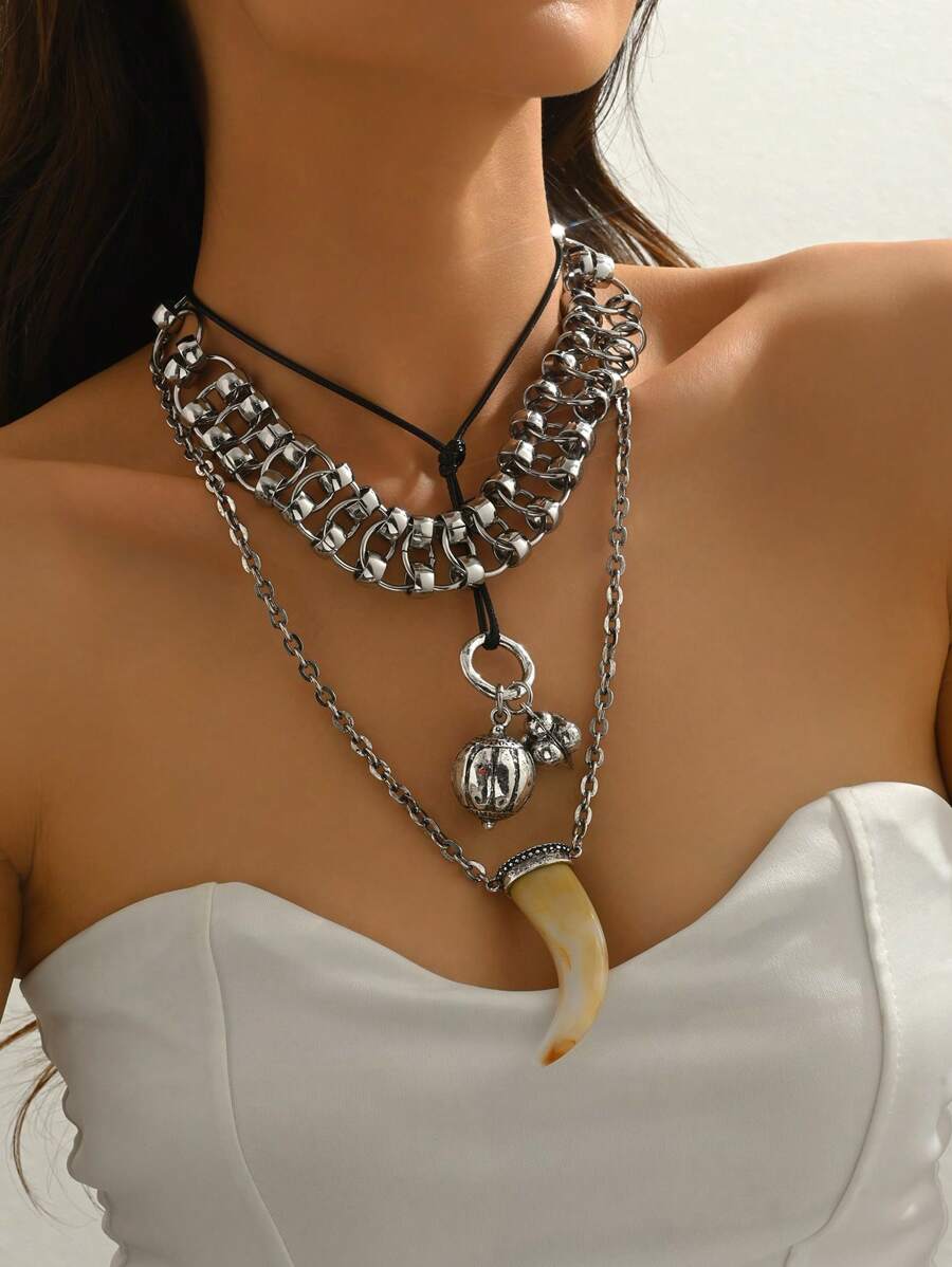 3 piezas Collar vintage de moda multicapa, adecuado para hombres y mujeres, uso diario y regalo