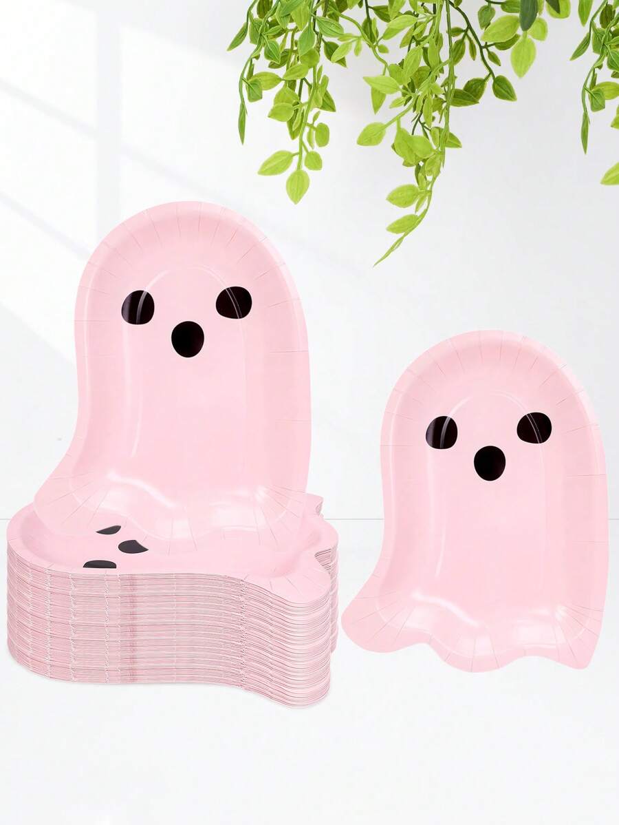 10 件/20 件/50 件浅粉色可爱 Boo Ghost 形纸盘粉色主题万圣节派对盘子优雅蛋糕盘餐盘餐具适用于万圣节主题生日派对用品餐桌装饰 - 粉色 - 查看 1