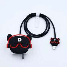 4 件套可爱有趣的保护壳，兼容 Apple 20W 快速充电器、防摔防断充电器盖和螺旋电缆保护器（猫爪/闪电恐龙/眼镜狗/宇航员图案，不含充电器头和电缆）Nan 充电器配件 手机配件