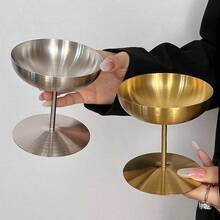 1 pieza Taza de acero inoxidable para helado, taza para servir postres, taza con pie para pudín, tazas para helado, tazas para salsa, taza para aperitivos y postres, vasos de acero inoxidable plateados