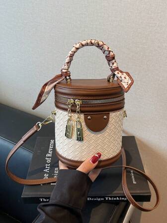 Bolso de hombro versátil de alta gama para mujer, nueva bolsa de cubo con textura trenzada y bloques de color