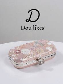 Elegant Sequin Embroidered Pink Evening Clutch Bag High-End Engagement Party Handbag For Cheongsam Dress With Metal Chain Graceful Lady Banquet Bag Suitable For Party Wedding Prom Formal Dinner/Banquet Perfect Match For Women's Graduation Prom Dress Prom Accessories Sequin Dress Shiny Dress Graceful Dress. Flowers