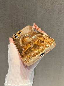 1 个可定制名字字母吉祥马图案高清金色玻璃手机壳，兼容 Apple 17 Pro Max/16 Pro Max/15/14 Plus/13 Pro/12 Pro Max/11/XS Max/8 Plus、Galaxy S24 Ultra/S25 Ultra，时尚、多彩、可爱、有趣、简约，配套手机壳，卡哇伊定制、个性化、独特，是送给男朋友、女朋友、家人、朋友的理想礼物