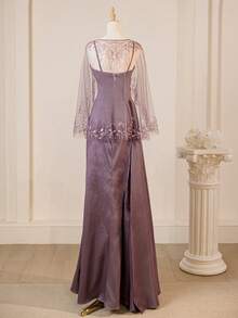 全新浪漫紫色蕾丝披肩搭配优雅细肩带连衣裙，带披肩的礼品套装 - 淡紫色 - 查看 3