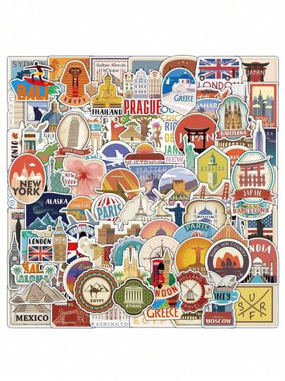 100pcs Travel Stickers, Luggage Stickers, Country Stickers, Outdoor Stickers, Graffiti Stickers, Waterproof Vinyl Stickers, Decorative Laptop Sticker Set, Skateboard Stickers, Water Bottle Stickers, Notebook Stickers