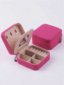 1 件带镜子的珠宝收纳盒，便携式拉链珠宝盒，旅行珠宝收纳盒，用于存放戒指、吊坠、耳环、项链、手镯、女士礼品盒。