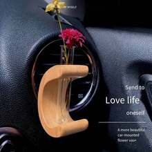 One Set, , Solid Wood C-Shaped Car-Mounted Flower Vase, A Car Console Air Outlet Flower Vase, A Hydroponic Flower Pot, Artistic Car Accessories, Car Flower Vase, Small Flower Vase, Daily Good Mood, Scented Flower Vase, Car Essential Items, A Gift For Dad, A Gift For Mom, A Gift For A Friend, A Gift For A Girlfriend, A Gift For A Boyfriend, A Souvenir, A Gift, Birthday Gift, - Multicolor - View 7