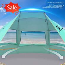 UNICAMPER Beach Tent 3 Person Sun Shelter UPF 50+ With Extended Waterproof Pe Floor & 3 Mesh Roll Up Windows Fits, Portable Beach Shade Easy Setup For Outdoor Camping, Indoor, Fishing, Yard. (Green) - 綠色 - 查看 1