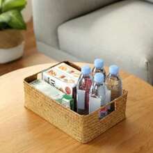 LuanQI Handmade Seaweed Basket Rectangle Wicker Basket Sundries Storage Box Household Kitchen Bathroom Organization Supplies
