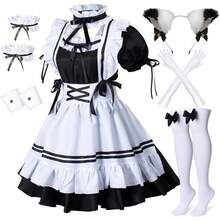 French Maid Apron Fancy Dress Cosplay Costume Gloves Socks Set - 黑白 - 查看 1