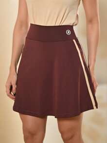 Women's Fitness Sports Skirt With Shorts Underneath For The Gym Tennis And Beach Tennis Side Stripes - Rỉ Nâu - Xem 1