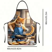 Funny Women Kitchen Apron Chef Cat Print Prints Waterproof Adults Cooking Apron For Cafe Shop Baking Gardening Aprons - Mustard Yellow - View 6