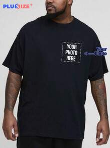 Customized Personalized Commemorative Gifts And Men's Casual T-Shirts - Add Your Own Photos (Family Photos/Selfies/Pet Photos/Friend Photos/Couples Photos/Girlfriend Photos/Gifts/Couple Logos) And Text, Design Your Exclusive Father's Day And Mother's Day Printed T-Shirts - Black - View 1